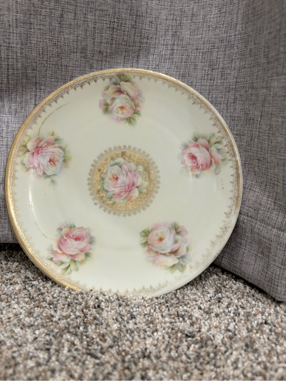 Vintage Floral Gold-Trim Porcelain Dinner Plate - Pink Rose